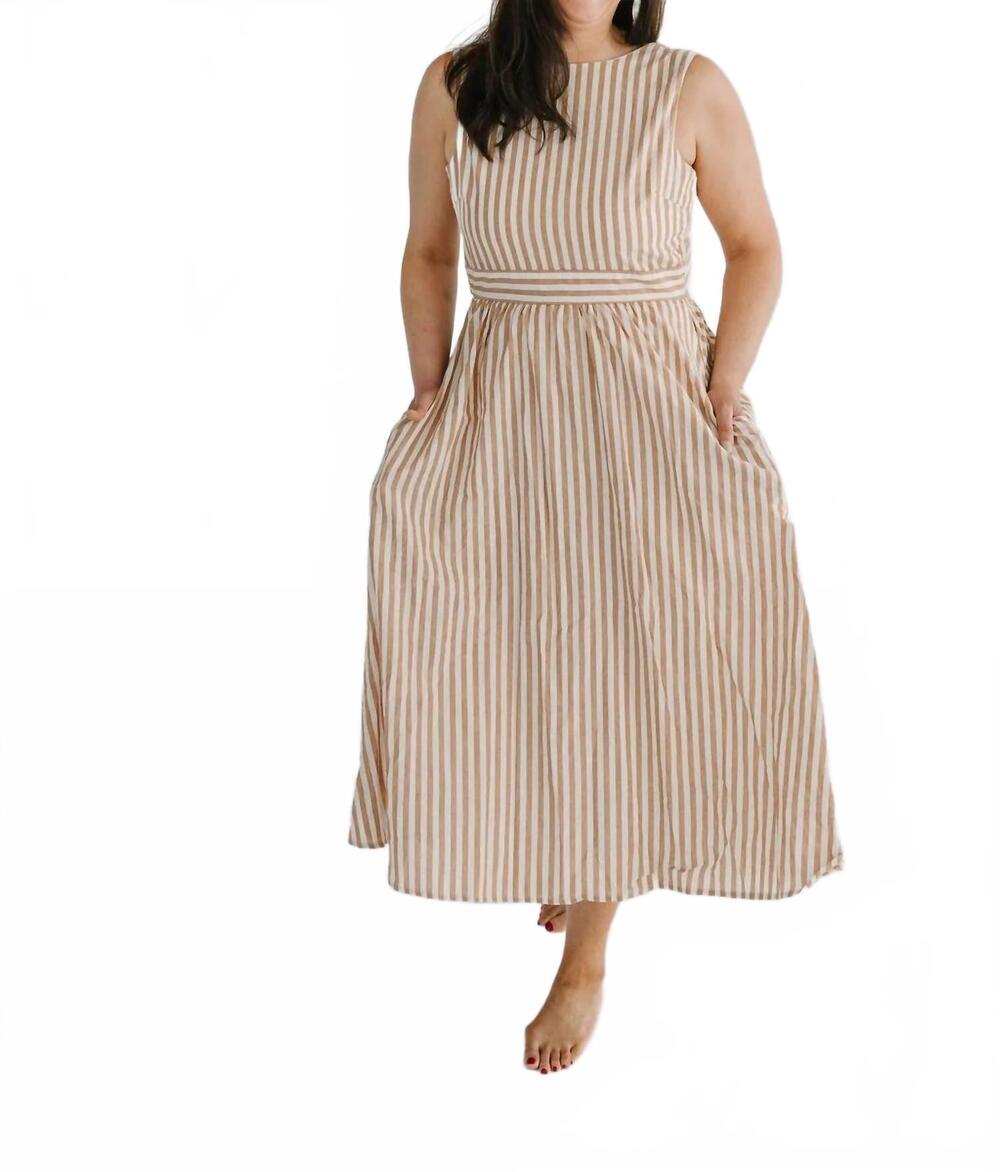 NEW FLYING TOMATO avery striped woven midi dress in rust/natural